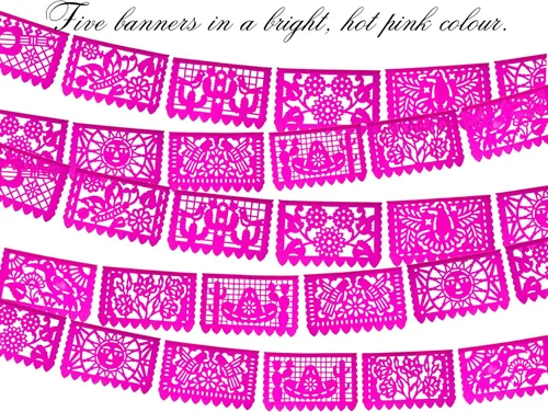 Vista 6 de Pancartas rosadas de Picado Picado, decoraciones de fiesta temática mexicana rosa, banderas mexicanas, decoraciones colgantes de fiesta de México