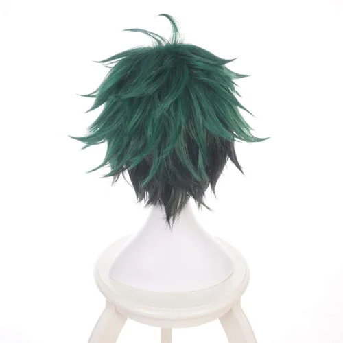 Vista 4 de Peluca de cosplay de anime para My Hero Academia, pelucas sintéticas con gorra gratis (Midoriya Izuku)