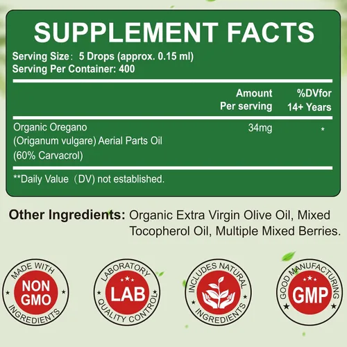 Vista 2 de SCOLA Organics Oil of Oregano Liquid Drops 2 fl oz (2.0 fl oz) Apoyo inmunológico concentrado a base de plantas Sin alcohol, orgánico, sin