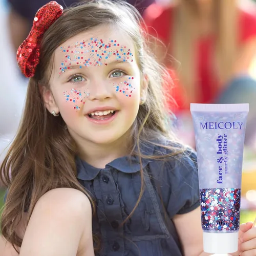 Vista 7 de MEICOLY Purpurina corporal roja, blanca y azul, accesorios del 4 de julio, purpurina para el cabello para niños, atuendos del 4 de julio