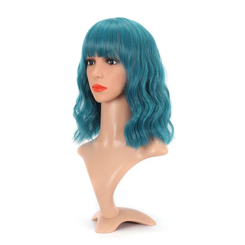 Vista 25 de VCKOVCKO - Peluca de cabello castaño claro rizada con flequillo de aire, onda natural rizada, peluca corta estilo Bob para mujer, longitud hasta