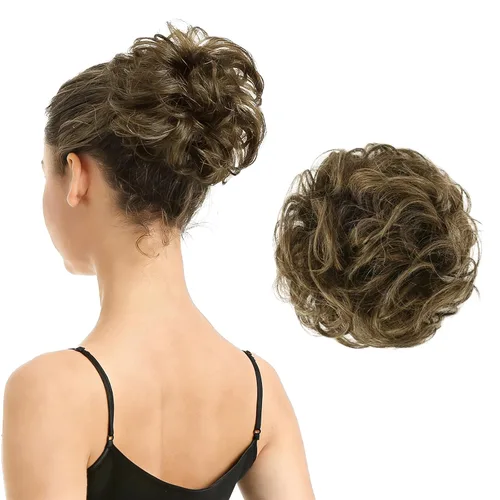 Vista 24 de Barsdar - Moño de cabello 100 % humano, Moño desordenado, Extensiones de cola de caballo, Moño de cabello rizado, Pieza de cabello