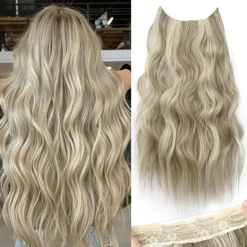 Vista 103 de KooKaStyle - Extensiones de cabello con hilo invisible, diadema transparente, ajustables, 4 clips fijadores, cabello largo y ondulado de 12