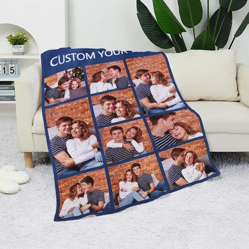 Vista 2 de Manta personalizada con imagen, manta personalizada para parejas, manta de fotos para sofá, familia, Navidad, Halloween, cumpleaños, boda, regalos