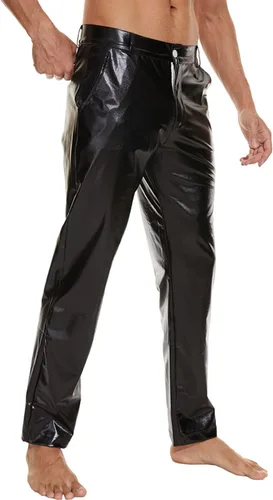 Vista 4 de Pantalones de discoteca metálicos brillantes para hombres, pantalones de fiesta de los años 7080, pantalones de pierna recta vintage para cosplay