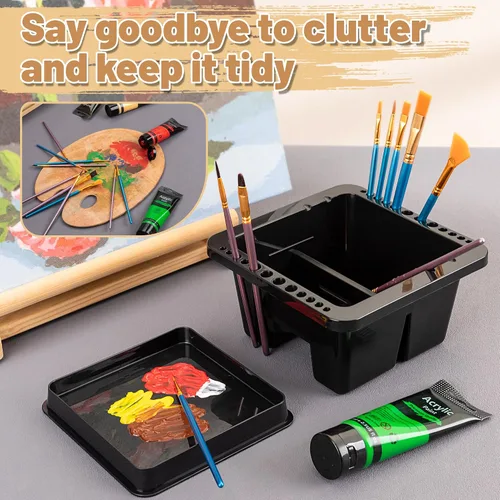 Vista 3 de MyLifeUNIT Limpiador de pinceles, soporte y organizadores para pinceles de pintura acrílica, acuarela y pinturas a base de agua (negro)