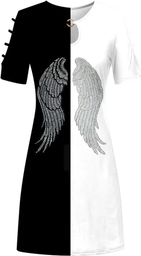 Vista 3 de Ruziyoog Vestidos de verano para mujer, holgados, casuales, de manga corta, con huecos, hombros descubiertos, vestido midi acampanado hasta