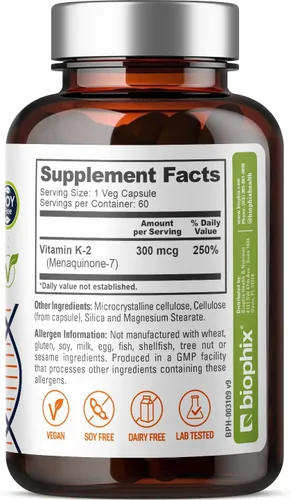 Vista 8 de biophix Vitamina K2 MK-7 300mcg, 60 cápsulas veganas - Suplemento de alta potencia para la fuerza ósea y la salud inmunológica