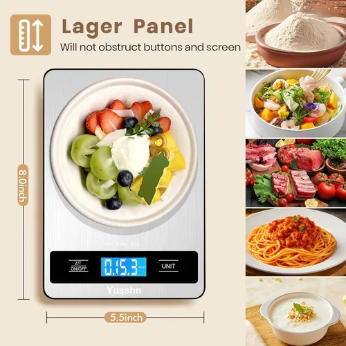 Vista 4 de Báscula de alimentos, báscula de cocina de 11 libras con precisión de 0.05 oz/1 g, 6 unidades de función de tara y pantalla LCD, báscula digital
