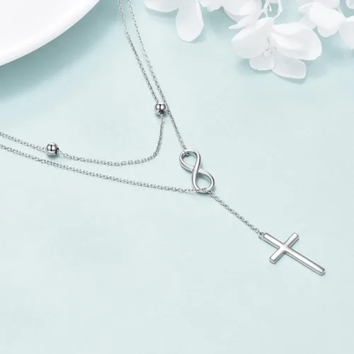 Vista 2 de MONGAS Lariat - Collar en capas de plata de ley 925 en forma de Y, gargantilla en capas, regalos de joyería de Navidad para mujer