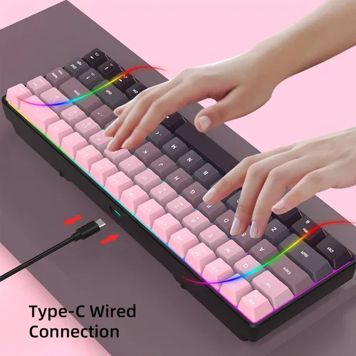 Vista 4 de 68 Keys Mechanical Gaming Keyboard, Gradient Color Wired Keyboard with RGB Backlit & Multimedia Function, ABS Injection Keycap Hot Swap Mechanical
