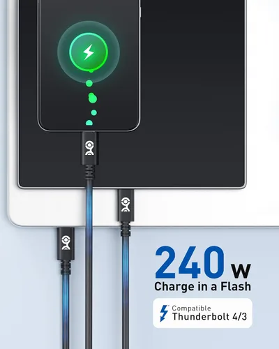 Vista 2 de Cable Matters [Certificado USB-IF] Cable USB C de 240W - 6.6 pies, hasta [240W de carga, 480Mbps], sin soporte de video, Cable de carga USBC/Cable