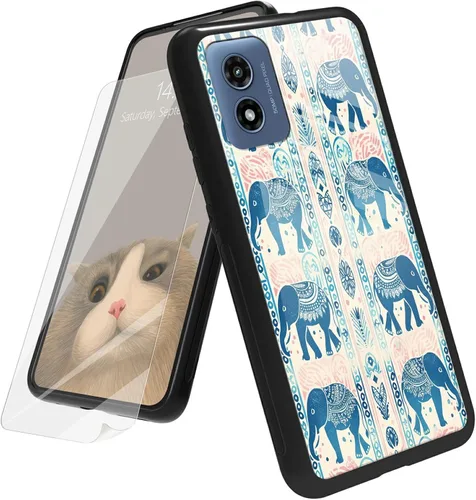 Vista 67 de Funda para Motorola Moto G Play 4G 2024 con protector de pantalla, parte trasera de vidrio templado + funda de silicona suave TPU absorción
