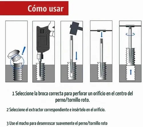 Vista 4 de Juego de extractor de pernos rotos de 6 piezas, juego de extractor de tornillos dañados con 1/4 de cambio rápido Arbors Kit de herramientas de rosca