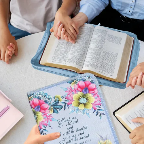 Vista 37 de DEHITE Funda para la Biblia para mujer, fundas de tela prémium para la Biblia para niñas, bolsa de transporte para mujer, ranuras para bolígrafos
