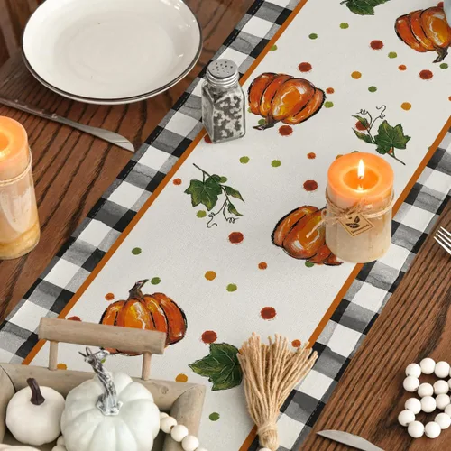 Vista 7 de Artoid Mode Camino de mesa de otoño con lazo de calabaza, decoración de mesa de comedor de cocina de otoño para decoración de fiesta del hogar, 13 x