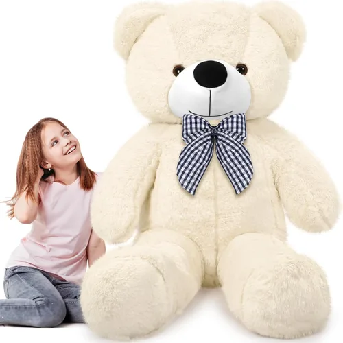 Vista 8 de Soulchen Oso gigante de 47 pulgadas, suave, grande, de peluche, de gran tamaño, con lazo, regalo de cumpleaños, baby shower, recuerdos de fiesta