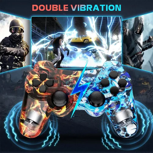 Vista 2 de Kujian Controller for PS3, Wireless Controller for Playstation 3 6-axis Dual Vibration Gaming Controller with Charging Cord(Blaze Skull+Blue punk)