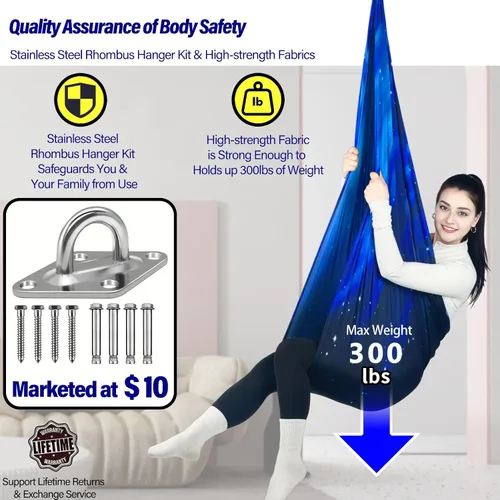 Vista 3 de Columpio Sensorial para Niños Soporta hasta 300 libras Interior y Exterior Columpio de Terapia Abrazador con Kit Colgador de Ganchos para Hamaca