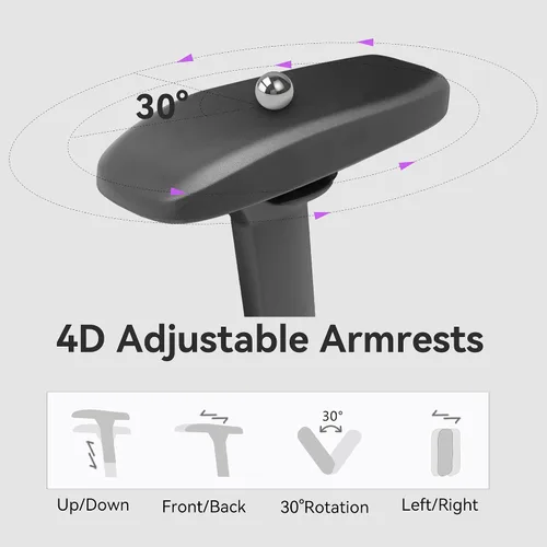 Vista 7 de Silla para juegos con reposabrazos ajustables 4D, reclinable de 170° y capacidad de 320 libras, silla ergonómica de computadora de respaldo alto