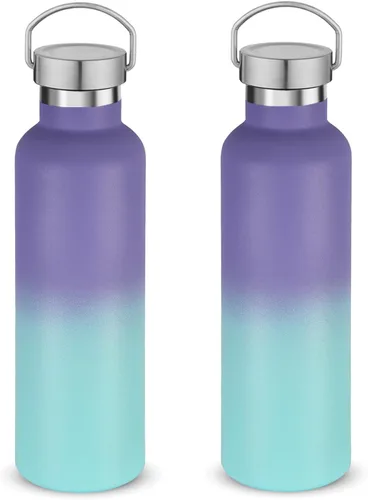Vista 22 de Volhoply 24 onzas Botella de agua aislada con boca estándar con tapa de combinación de plástico y acero inoxidable, botellas de agua de 304 18/8