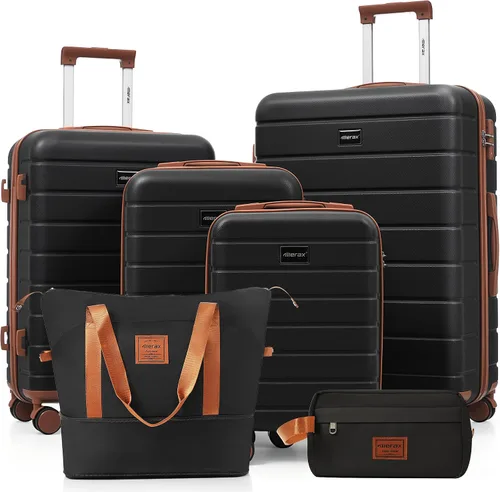 Vista 86 de Merax 3 piezas expandible ABS Hardshell equipaje Sets Spinner Wheel Maleta TSA Lock Suit Case, Apertura frontal negra, Juego de 2 piezas, Maleta
