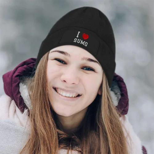 Vista 4 de Patch Beanie for Men & Women I (Love) Sumo Red Heart Sports Lovers Martial Arts Sumo Winter Hats Acrylic Skull Cap Hats 1 Size Olive Green