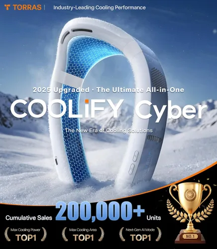 Vista 2 de TORRAS COOLiFY Cyber・2025 - Aire Acondicionado de Cuello con IA Insignia, Ventilador Portátil de Cuello de Enfriamiento Inmersivo Definitivo 【N.º 1