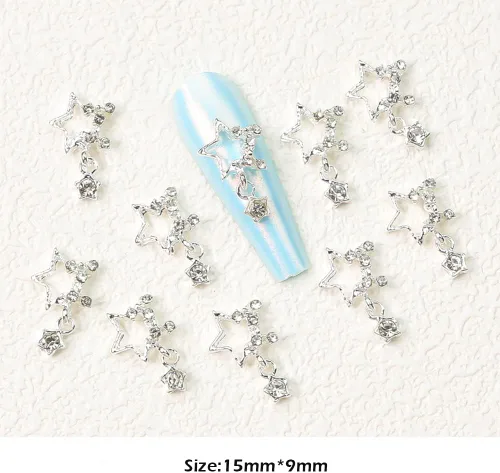 Vista 2 de Dijes de uñas de estrella, 20 piezas de estrellas de diamantes de imitación 3D para diseños de uñas, accesorios de bricolaje