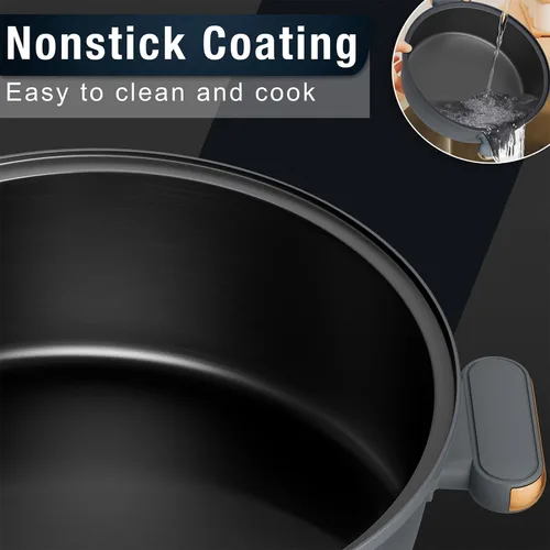 Vista 9 de Dezin Olla eléctrica Shabu Shabu de 5 cuartos con olla extraíble, control