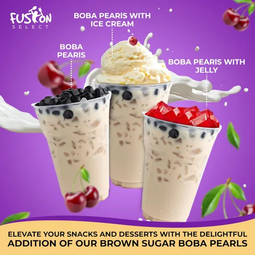 Vista 3 de Fusion Select Instant Boba - Perlas de tapioca instantáneas sin cocinar para bebidas de té de burbujas, leche dulce caliente o fría - Microondas