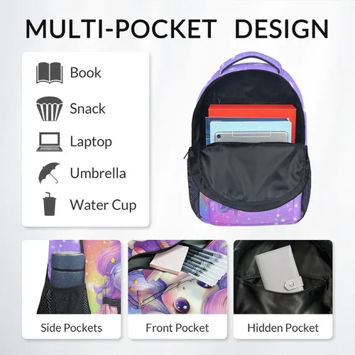 Vista 3 de Mochila para niñas, mochilas de unicornio para niños, bolsa de libros de 17 pulgadas para jardín de infantes primaria, preescolar, bonita mochila
