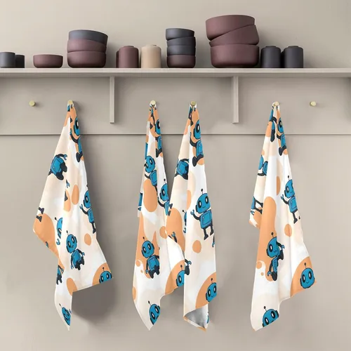 Vista 5 de Cute Blue Cartoon Robots Dishcloths, 28x18 Inch Absorbent Spring Towels Kitchen, Set of 6