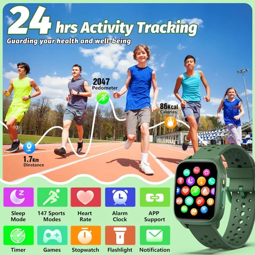 Vista 2 de Reloj para niños con 140 modos deportivos, rastreador de fitness para niños de 1.5 pulgadas, reloj inteligente para niñas, no requiere