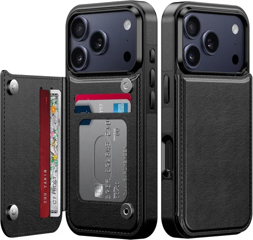 Vista 20 de FUNMIKO Funda tipo cartera para iPhone 15 con tarjetero + clip para efectivo, bloqueo RFID, protección contra caídas de grado militar y obras