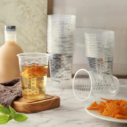 Vista 9 de Little Cook - 40 tazas medidoras para mezclar, desechables de resina de plástico transparente de 8 onzas con 40 palitos de madera para mezclar