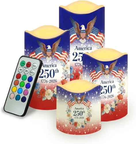 Vista 43 de Jeiento American Flag Flameless Candles 4 Pack 4th of July Home Decoration Flower American Flag LED Candles Battery Operated with Timer Remote