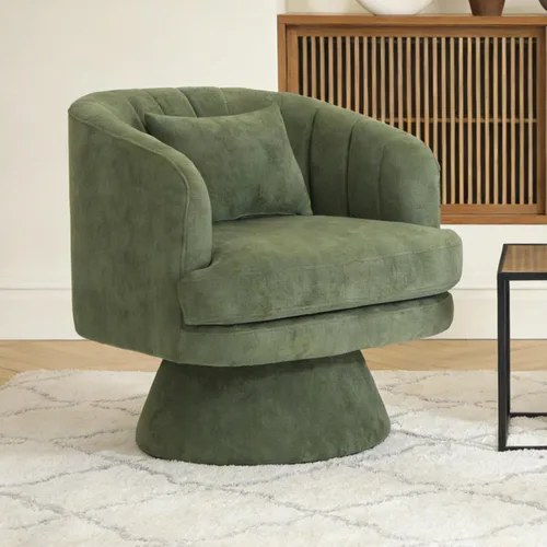 Vista 13 de ClinQ Silla giratoria de barril acento, juego de sillas redondas tapizadas de teddy extragrandes, silla de tocador moderna de lujo de 360°