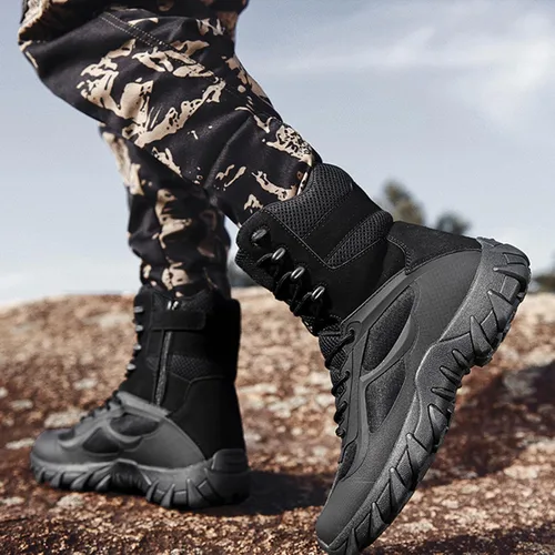 Vista 9 de Botas de nieve tácticas para hombre, botas tácticas altas con Negro