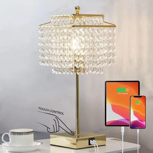 Vista 7 de Luvkczc Lámpara de Mesa de Cristal con Control Táctil Juego de 2, Lámpara de Mesa de Noche USB con Puertos USB C+A, Lámpara Regulable con Pantalla