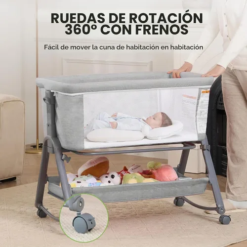 Vista 8 de Real Relax Moisés para bebé, cuna mecedora 3 en 1 para bebé con 6 alturas ajustables, laterales y colchón de malla transpirable, cesta de Gris