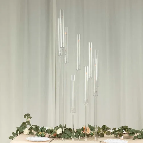 Vista 8 de Efavormart - Candelabro de acrílico transparente con 9 brazos, soporte para velas con base cuadrada, 4 pies de alto