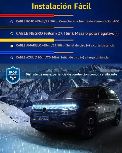 Vista 4 de Tira de luz LED para el exterior del capó del coche, kit de haz de arranque de escaneo dinámico de doble color, luces LED de circulación diurna