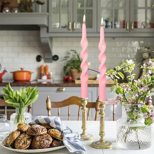 Vista 5 de Pink Candlesticks - Juego de 2 velas cónicas en espiral, sin perfume, de 10 pulgadas de largo, velas cónicas sin perfume para decoración del hogar