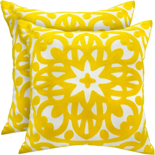 Vista 56 de Alysheer Funda de almohada decorativa bordada de 18 x 18 pulgadas, acogedora y fresca funda de cojín bohemia con diseño de mandala chic de punto
