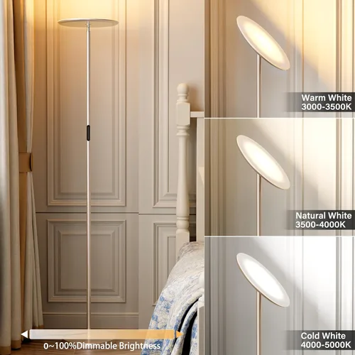 Vista 3 de Lámpara de pie LED con mando a distancia, 36 W/3000-5000 K, control táctil, totalmente regulable, brillo ajustable, 69 pulgadas, arena dorada