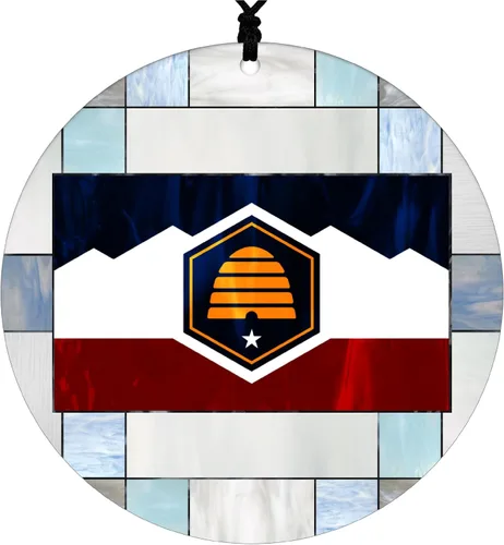 Vista 52 de Adorno navideño de Alabama – Efecto de diseño de vitrales de imitación con bandera estatal – Decoración de disco acrílico colgante 2026 para árbol