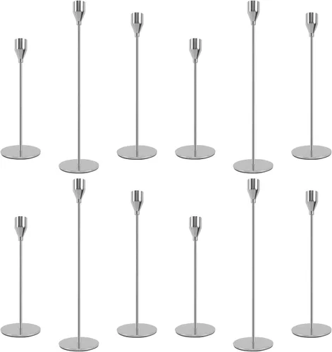Vista 9 de Juego de 3 candelabros dorados franceses, portavelas de metal para velas cónicas, candelabros dorados, se adapta a velas de 2.2 cm de grosor y velas