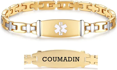 Vista 103 de LinnaLove Lady Medical Alert - Pulseras médicas de acero inoxidable para mujer, 7.5 pulgadas