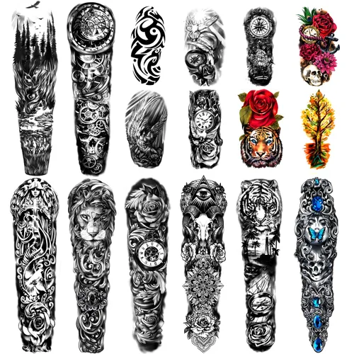 Vista 11 de Yazhiji 48 hojas de tatuajes temporales cristianos de brazo completo para adultos, tatuajes falsos de medio brazo religiosos de Jesús Cristo, cruz